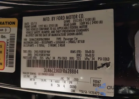 2015 Lincoln Mkz from USA, damaged, VIN 3LN6L2JK0FR628884